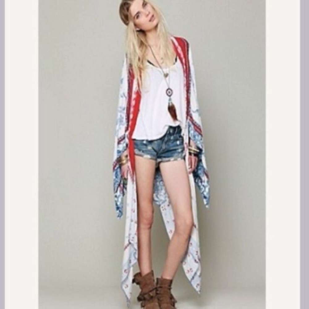 Free people scarf print duster cardigan